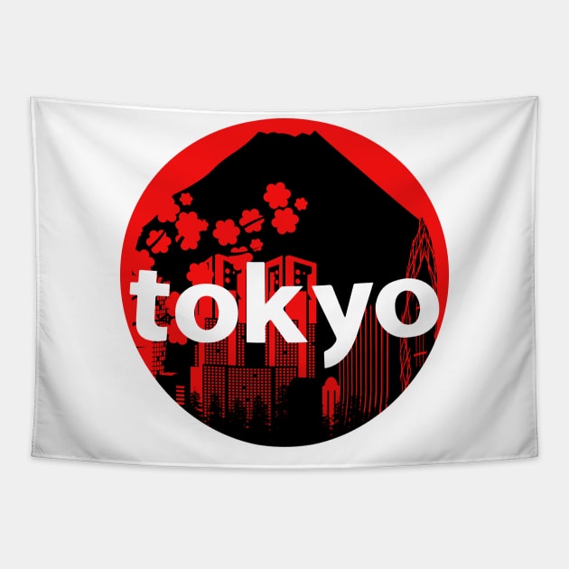 Japan Tokyo Skyline Graphic Tapestry by UNDERGROUNDROOTS