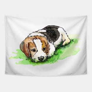 Cute Beagle Puppy (watercolor wash drawing) Tapestry