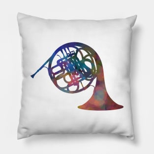 French Horn Silhouette: Rainbow Watercolor Pillow