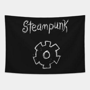 Dark and Gritty STEAMPUNK sketched text with COG GEAR Tapestry