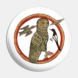 Medieval art - "Owl with birds" Pin