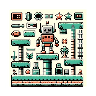 Retro Game Pixel Bot Tee T-Shirt