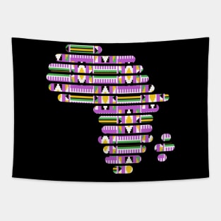 Kente, Africa Map with Stripes, Ghana Pattern Tapestry