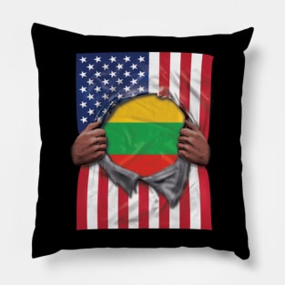 Lithuania Flag American Flag Ripped - Gift for Lithuanian From Lithuania Pillow