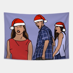 Christmas Distracted Boyfriend Meme Santa Hat Tapestry