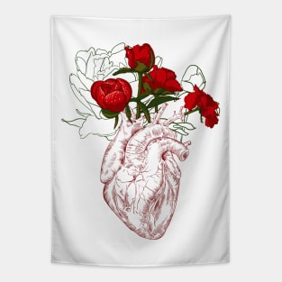 Human heart with flowers Tapestry