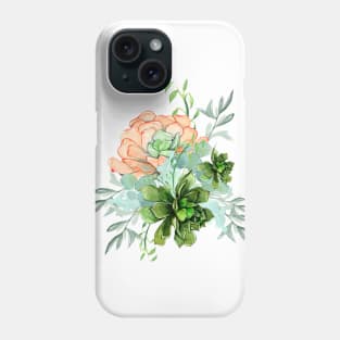 Pretty Peach and Green Succulents Cluster Bouquet Phone Case