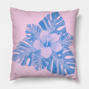Tropical Hibiscus Pink Blue Pillow