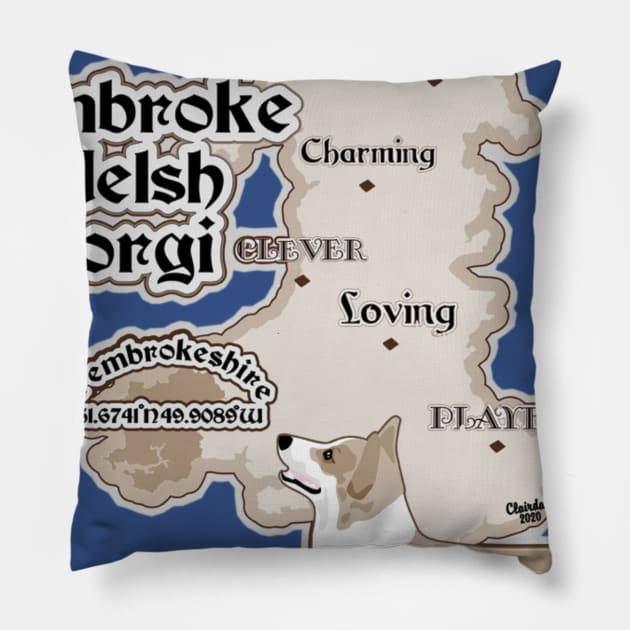 Pembroke Welsh Corgi With Map of Pembrokeshire Pillow by PB&J Designs