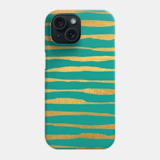 Teal Blue Gold colored abstract lines pattern Phone Case