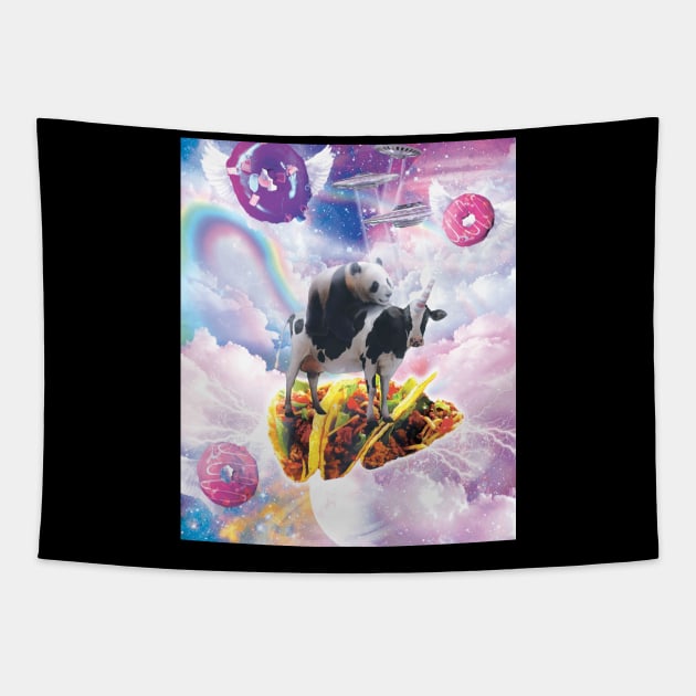 Space Panda Riding Cow Unicorn - Taco & Donut Tapestry by Random Galaxy