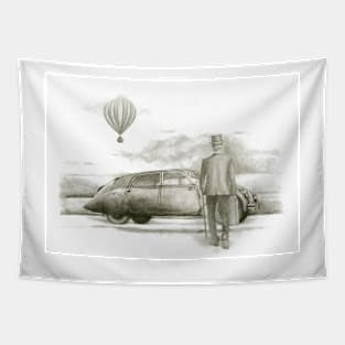 man with a veteran car Tapestry