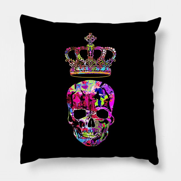 Graffiti sugar skull with crown Pillow by rlnielsen4