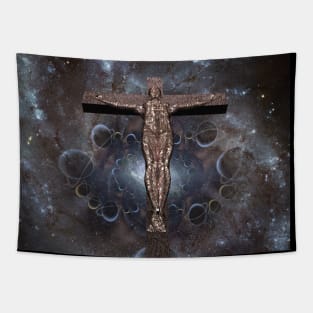 Crucified cyborg in space Tapestry