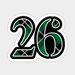 26 Sports Jersey Number Green Black Flannel Magnet
