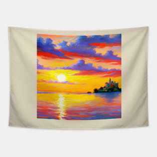 Fantasy cartoon Seascape Sunset Tapestry