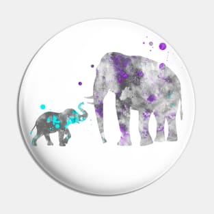 Mom and Baby Elephant Watercolor Painting Lilac Blue Pin