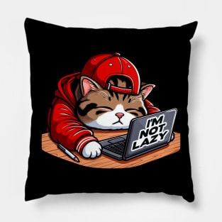 I'm Not Lazy meme Chubby Tabby Cat Take A Nap Laptop Pillow