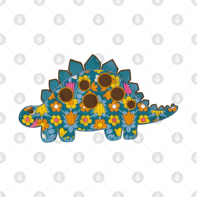 Vintage floral Stegosaurus Dinosaur on pink background by NattyDesigns