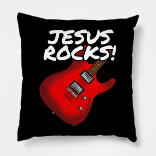 Jesus Rocks Electric Guitar Church Guitarist (Red) Pillow