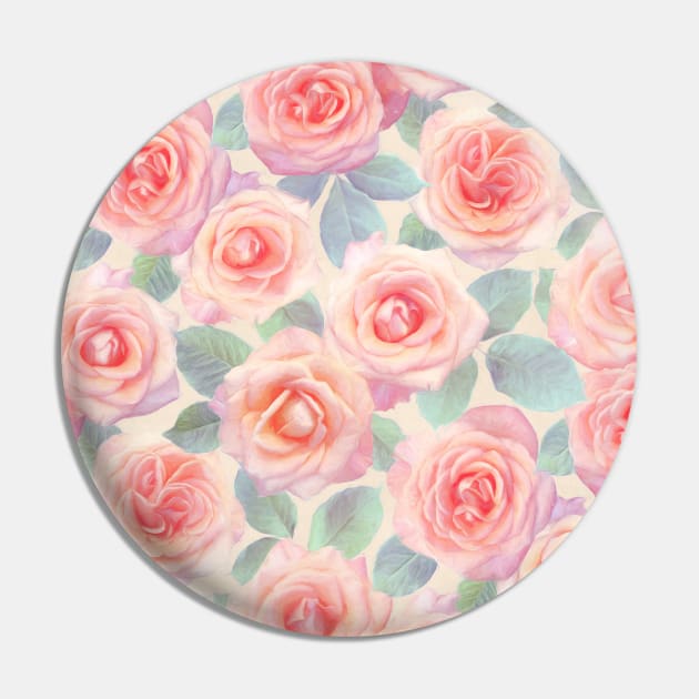 Oversized Opal Pink and Peach Painted Roses Pin by micklyn