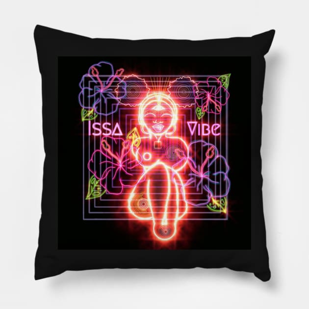 Psychedelic Issa Vibe Spacey Earth Girl (GOLDEN STAR CHILD EDITION) (black bg, pink, purple, golden child variation) Pillow by VantaTheArtist