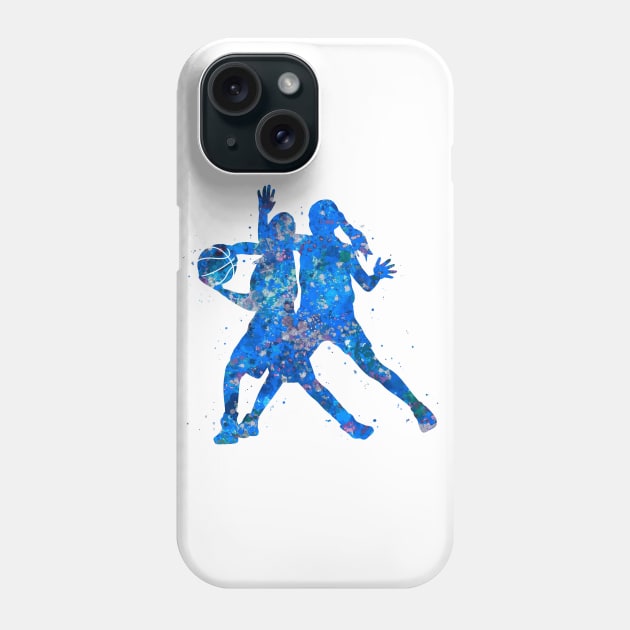 Basketball Girl Dribble - Blue Phone Case by Yahya Art