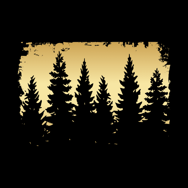 Forest Silhouette Vintage Gold Pine Trees by PallKris