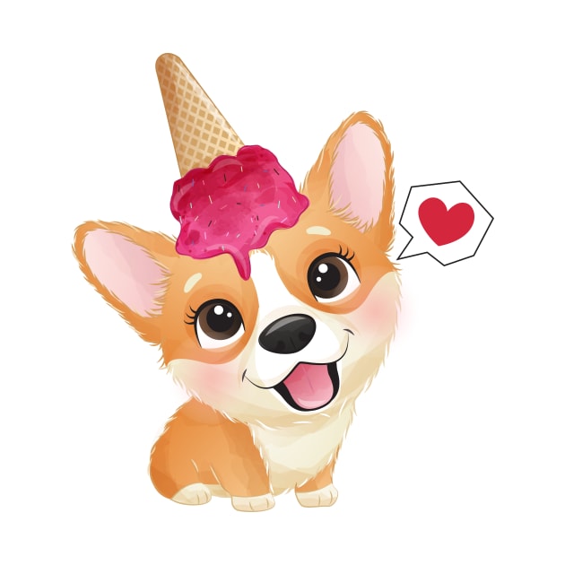 cute little corgi with ice cream tshirt by Tshirt lover 1