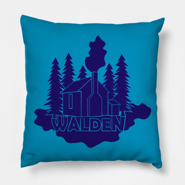 Walden - Henry David Thoreau (Blue version) Pillow by PrintablesPassions