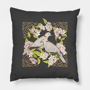 Celtic Collared Doves in Blossom Pillow