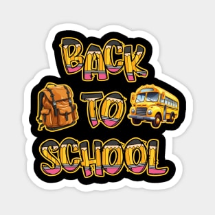 Back to School Bus and Backpack in Pencils Magnet