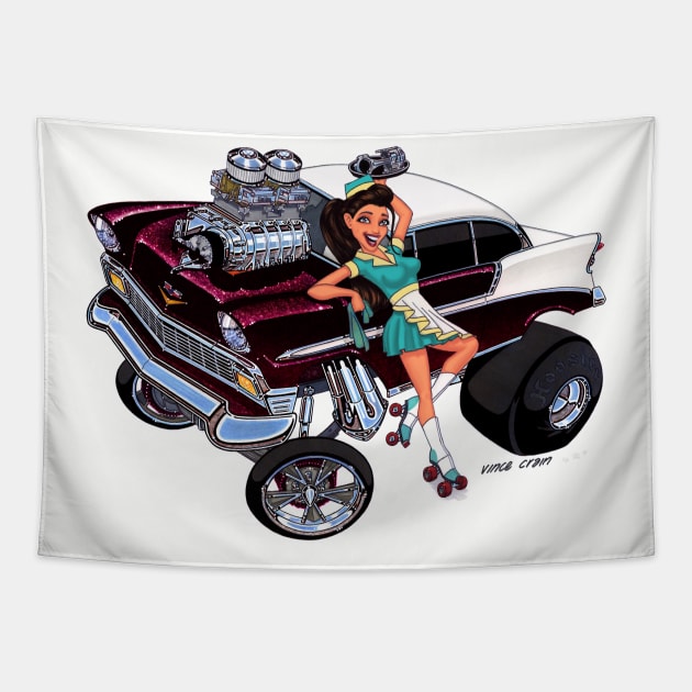 FAST FOOD 1956 chevy GASSER Tapestry by vincecrain