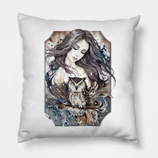 owl and woman Pillow