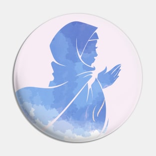 Hijabi Watercolor Sky Blue Cloud Muslim Woman Pin