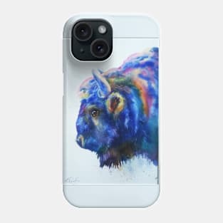 Buffalo Bison Cowboy Watercolor Blue Phone Case