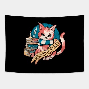 Wisdom is Power Books and Cat by Tobe Fonseca Tapestry