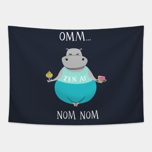 Omm... Nom Nom - cute funny yoga hippo Tapestry by BexMorleyArt