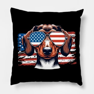 Dachshund Patriotic Sunglasses American Flag 4th of July Pillow