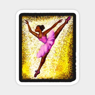 Black ballerina with gold background   ! beautiful  black girl with Afro hair and dark brown skin wearing a pink tutu.Hair love ! Magnet