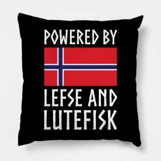 Powered By Lefse and Lutefisk Norway Flag Pillow