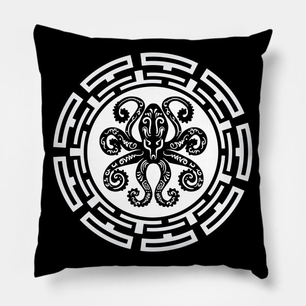 Octopus Tribal Black and White Pillow by joolsd1@gmail.com