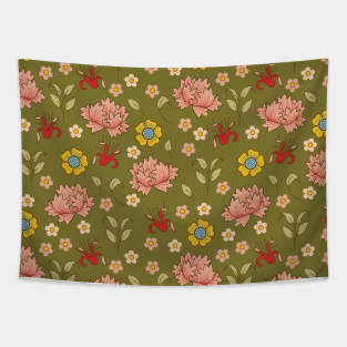 Vintage Floral Colorful Garden Botanicals Tapestry