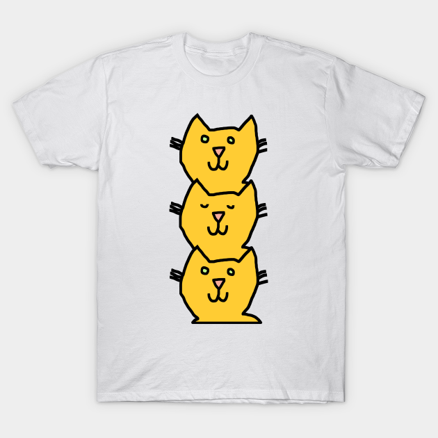 Minimal Yellow Cat Stack - Yellow - T-Shirt