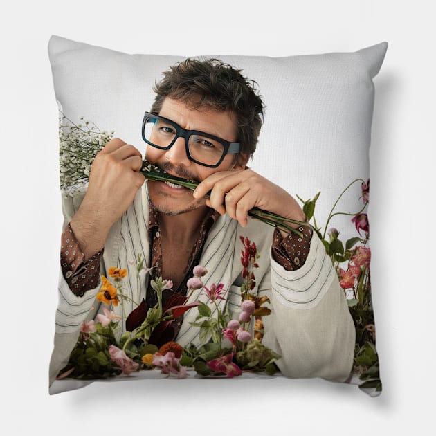 Pedro Pascal Flower Chompy Pillow by ZelleDa