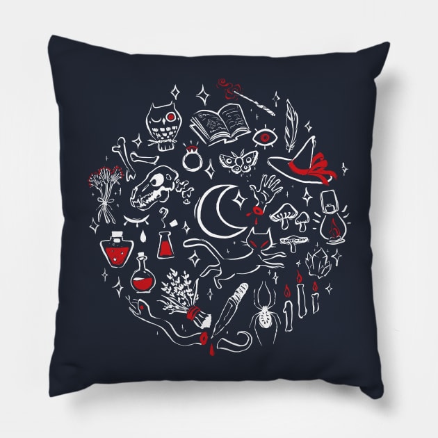 Hocus Pocus - wht Pillow by EricaFeldArt