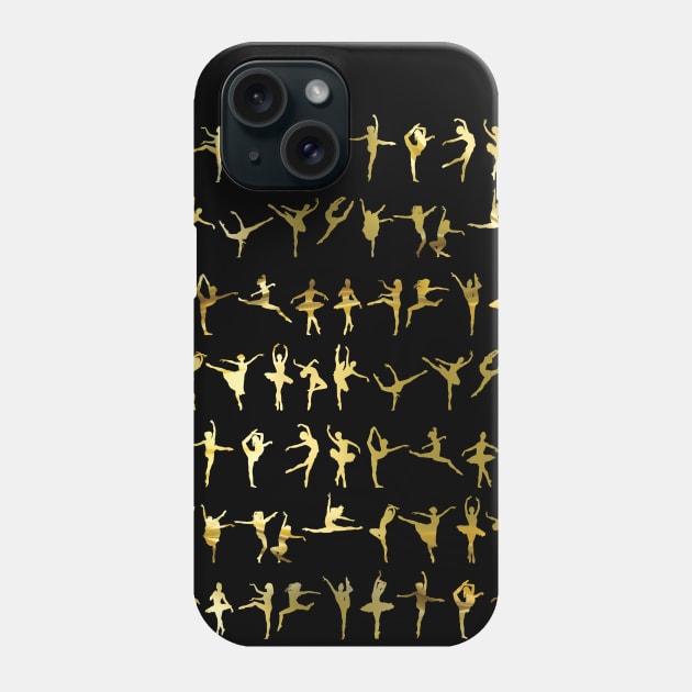 Dance poses silhouette pattern / texture (liquid gold) - ballerina - dance lover, ballet lover gift idea Phone Case by Vane22april