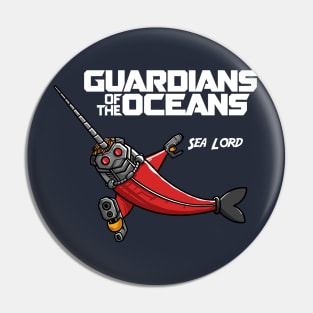 Guardians of the Oceans Sea Lord not Star, Funny Narwhal Movie Parody Pin