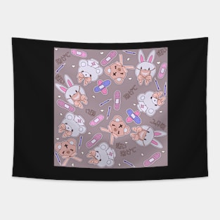 Nurse Bears and Bunnies on Chocolate Tapestry