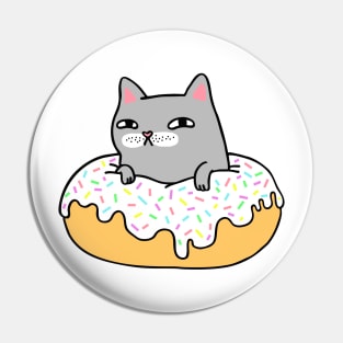 Donut Cat - Grey Cat White Icing Pin